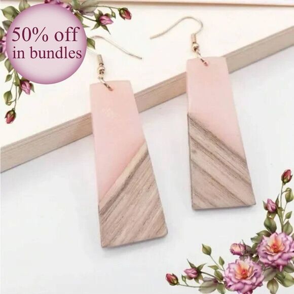 Wooden Geometric Drop Earrings - Picture 1 of 11